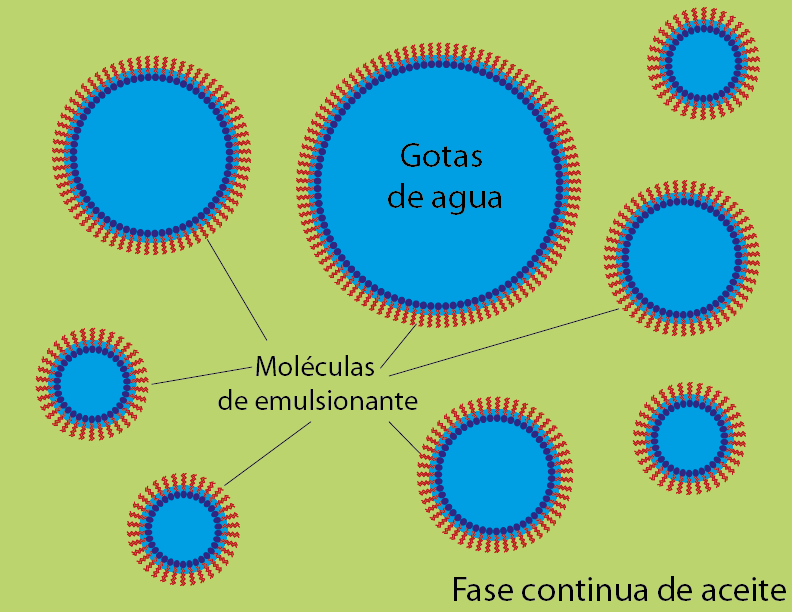 emulsión de agua en aceite con agente tensioactivo