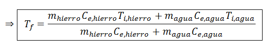 Ejemplo de cálculo de la temperatura final a partir de la capacidad calorífica