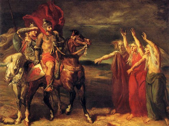 Macbeth y las tres brujas.