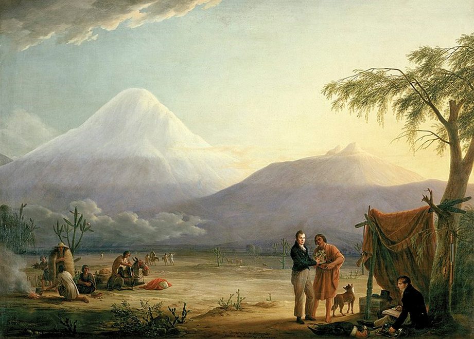 Aimé Bonpland y Alexander von Humboldt junto al volcán Chimborazo en Ecuador; pintura de Friedrich Georg Weitsch (1810).