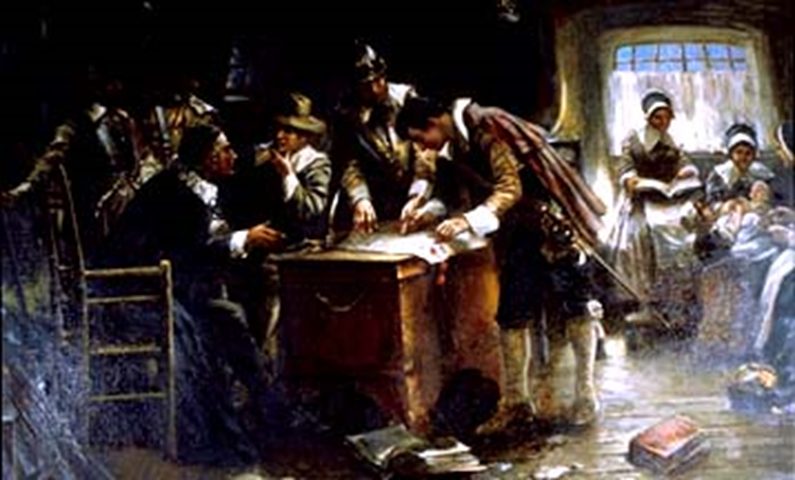 La firma del pacto del Mayflower. Edward Percy Moran, 1900.