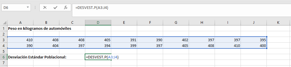 Ejemplo del cálculo de cálculo de la desviación estándar de la población